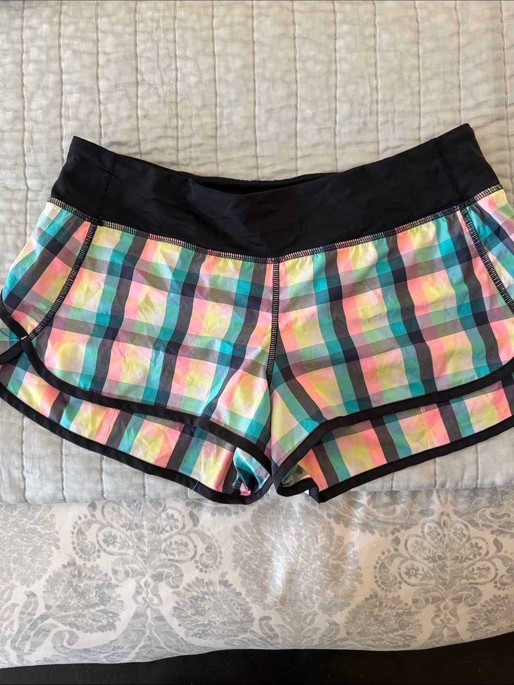 lululemon athletica Black Waist Multicolor Plaid Athletic Shorts